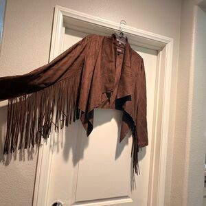 Shyanne Brown Fringed Faux Suede Jacket
